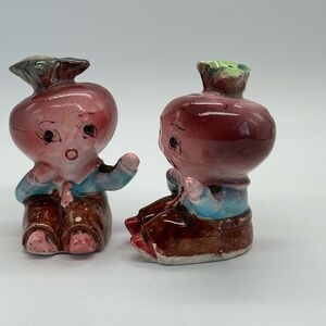 Vintage Anthropomorphic Turnip Salt & Pepper Shakers Ceramic Japan🫜🫜🫜